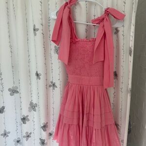 Women’s pink mini dress, ruffles with adjustable straps, sorority recruitment